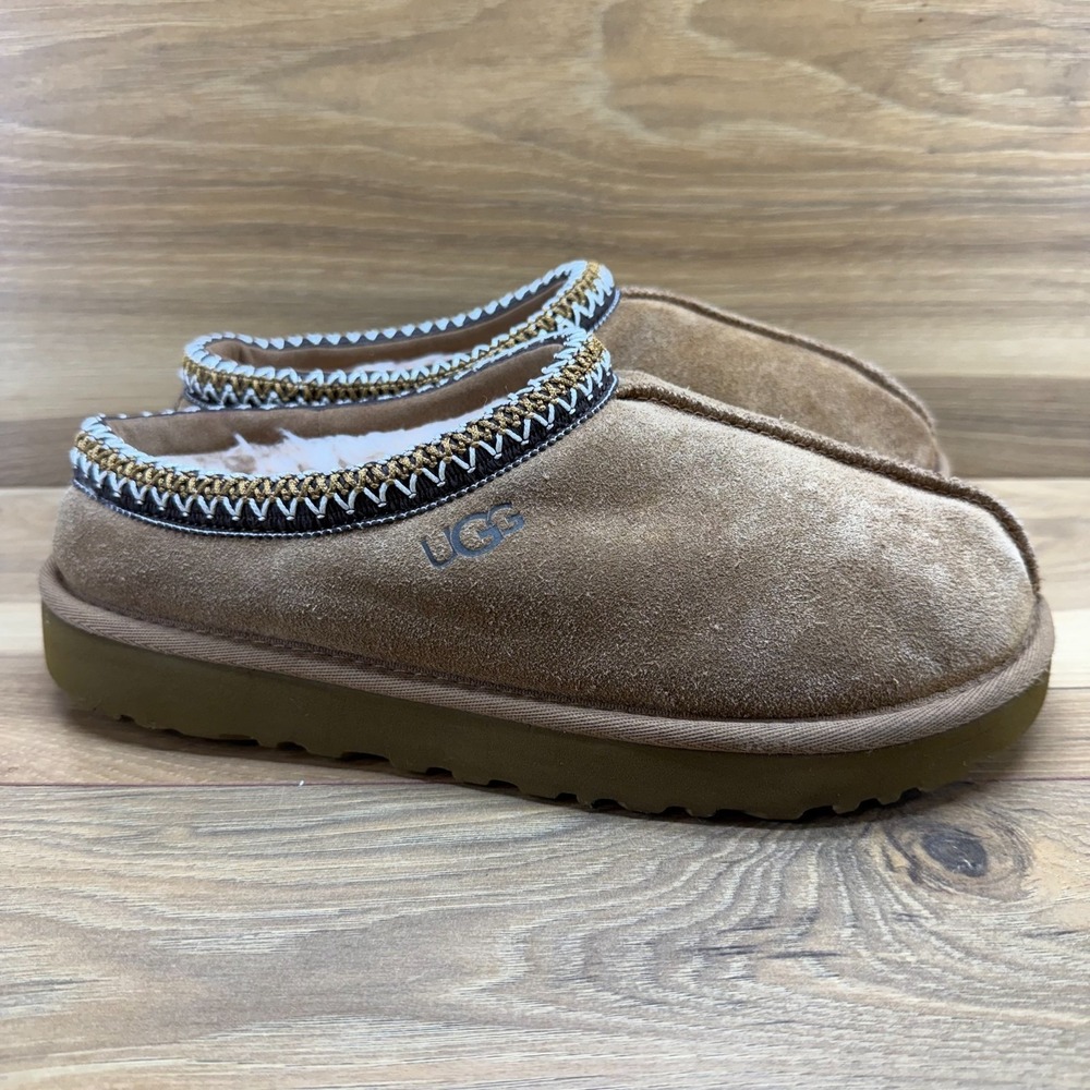 UGG Tasman Slippers Womens 9 Chestnut Suede Sherpa Shearling Cozy Cottagecore